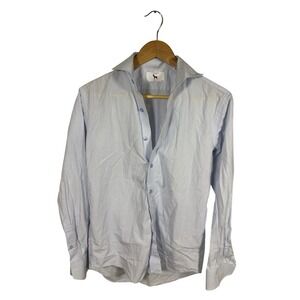Lorenzo Uomo Dress Shirt Mens 15 32/33 Light Blue‎ Micro Stripe Trim Fit Cotton
